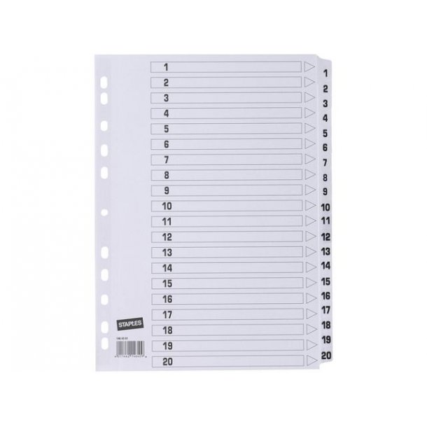 Q-connect register 1-20 plast hvid