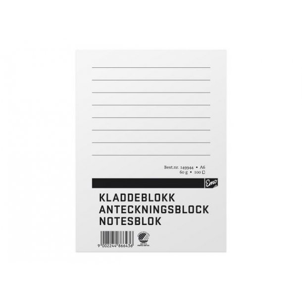 Notesblok A6 100 blad linjeret TF