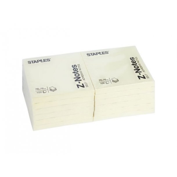 Z-note STAPLES 76x76mm gul - 1 stk