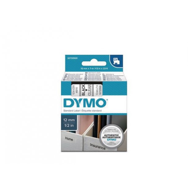 Tape DYMO D1 12mm sort p klar