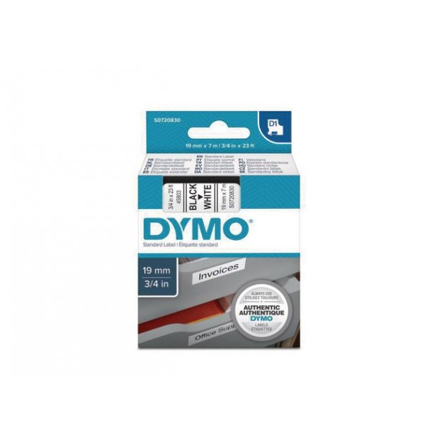 Tape DYMO D1 19mm sort p hvid