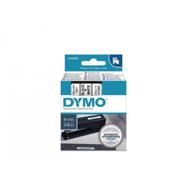 Tape DYMO D1 9mm sort p hvid