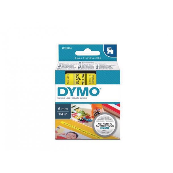 Tape DYMO D1 6mm Sort p Gul