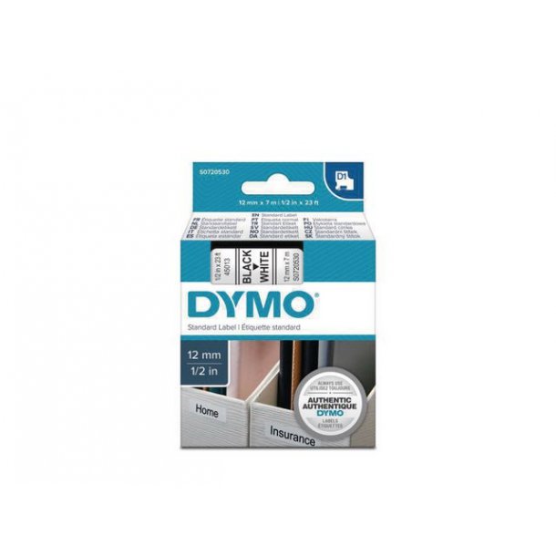 Tape DYMO D1 12mm sort p hvid