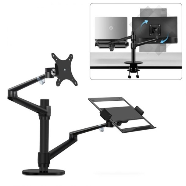 WERGON - Noah - Justerbar Dual Desktop holder - skrm Max 27" / Laptop 11-17" - Sort