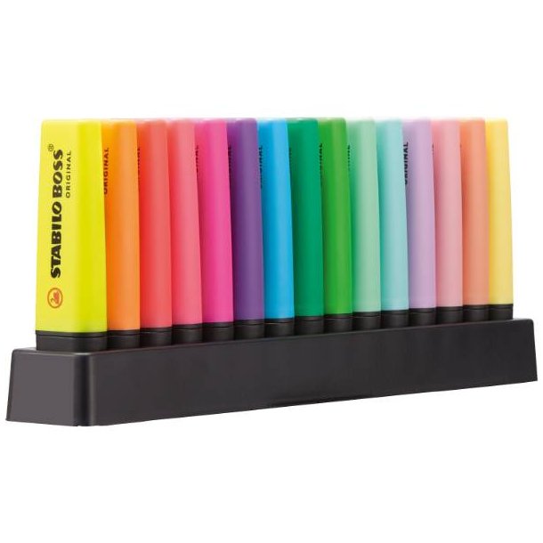 Tekstmarker STABILO BOSS 15 ass + deskset (holder)