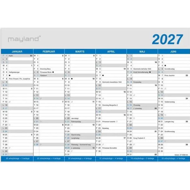 Kontorkalender A4 klassisk 6mdr pr side 27059000