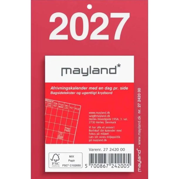 Mayland 27242000 afrivningskalender 10x6,5cm