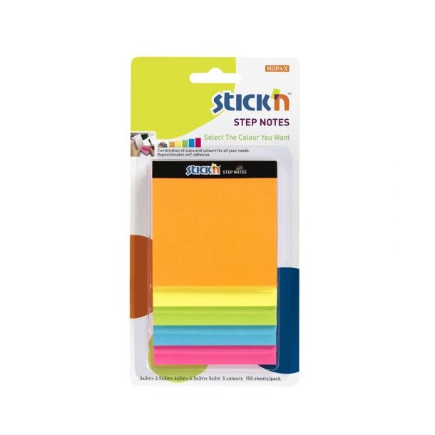 StepNotes 5 Strrelser 150 Blad Assorterat Neon