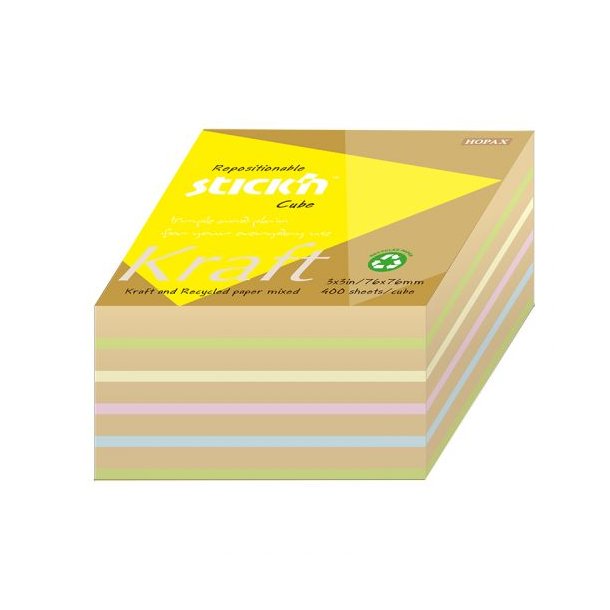 Noteskub Kraft 76x76 400 Blad Assorterat Pastel