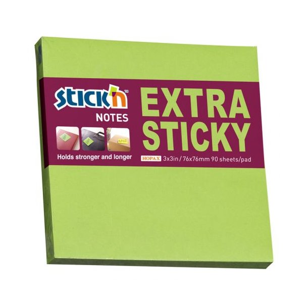 Notesblok Extra Sticky 76x76 90 Blad Neon Grn