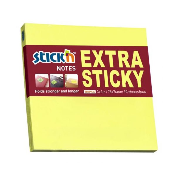 Notesblok Extra Sticky 76x76 90 Blad Neon Gul