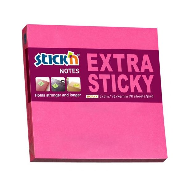 Notesblok Extra Sticky 76x76 90 Blad Neon Rd