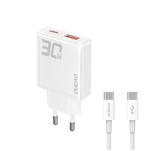  Dudao A30EU Adapter 30Watt 1xUSB-A +1x USB-C med 1 meter USB C kabel