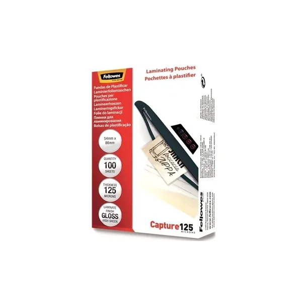 Fellowes Lamineringslomme 54x86mm klar 125mic 100/pk.