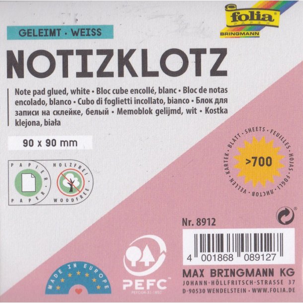 Folia Notizklotz 700 ark 90x90 limet