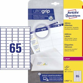 Avery L7651-25 Etiketter QuickPEEL 38,1x21,2 