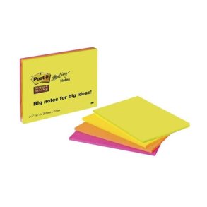 Post-it Super Sticky mdeblok 203x152mm 4blk/pak neon ass.