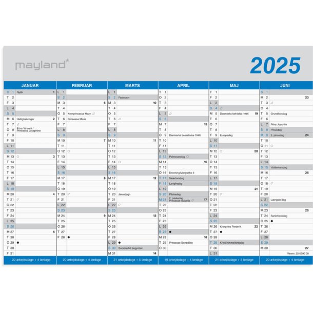 Kontorkalender A4 klassisk 6mdr pr side 25059000