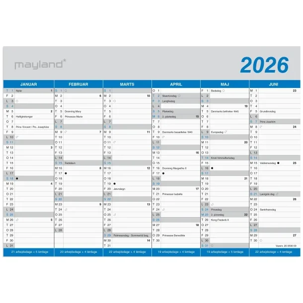 Kontorkalender A4 klassisk 6mdr pr side 26059000