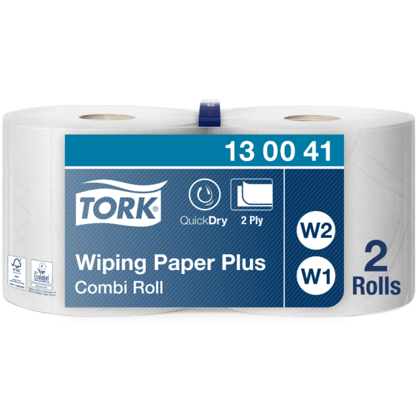 Tork 130041 Plus W1 2lags aftrringspapir hvid 2ruller