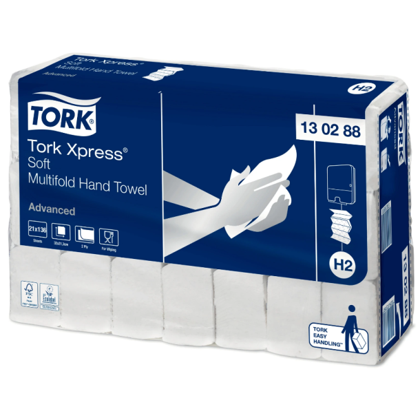 Tork 130288 Xpress Soft hndkldeark 2lags H2 hvid