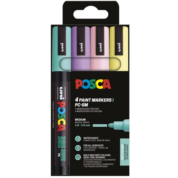 Uni Posca PC5M sampak 4 soft farver