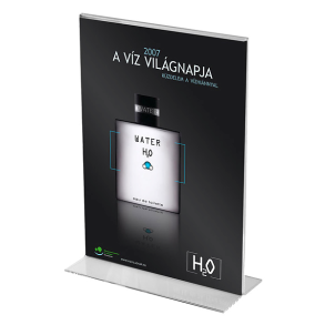 Menukortholder dobbeltsidet - bordskilt A6 hjformat - i klar akryl - T-stand A6H