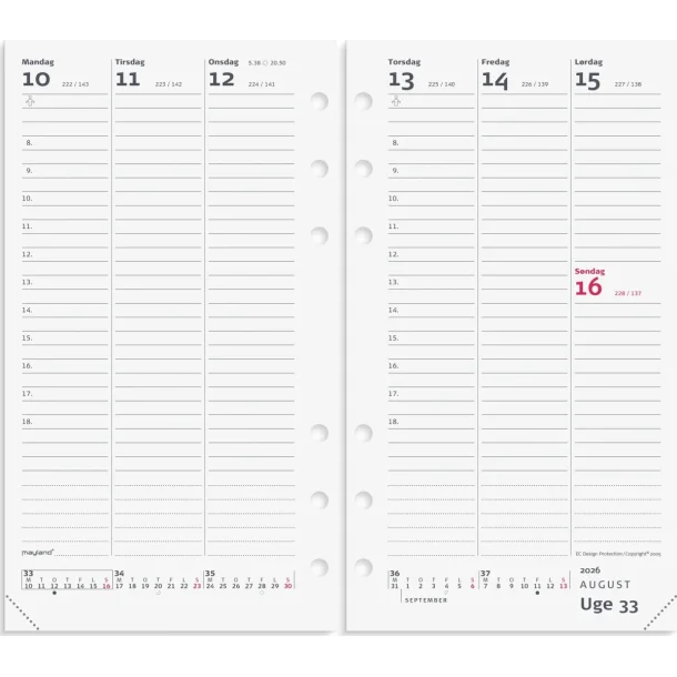 Mayland 2026 26275000 systemkalender refill 16,8x9,5cm hvid